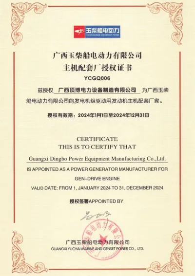 Certificado de autorización OEM del motor diesel Yuchai
